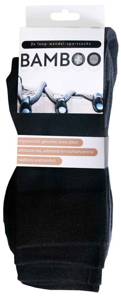 Naproz Bamboo Sportsokken Zwart Maat 39-42 (2 paar)