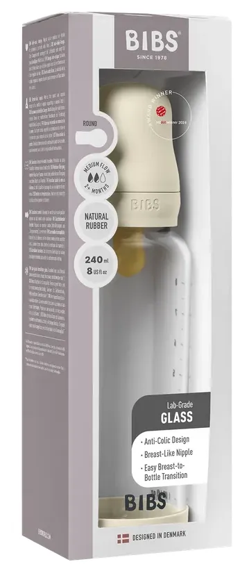 Bibs Glas Latex Medium Flow Babyfles 2+ Maanden Ivory (1 stuk)