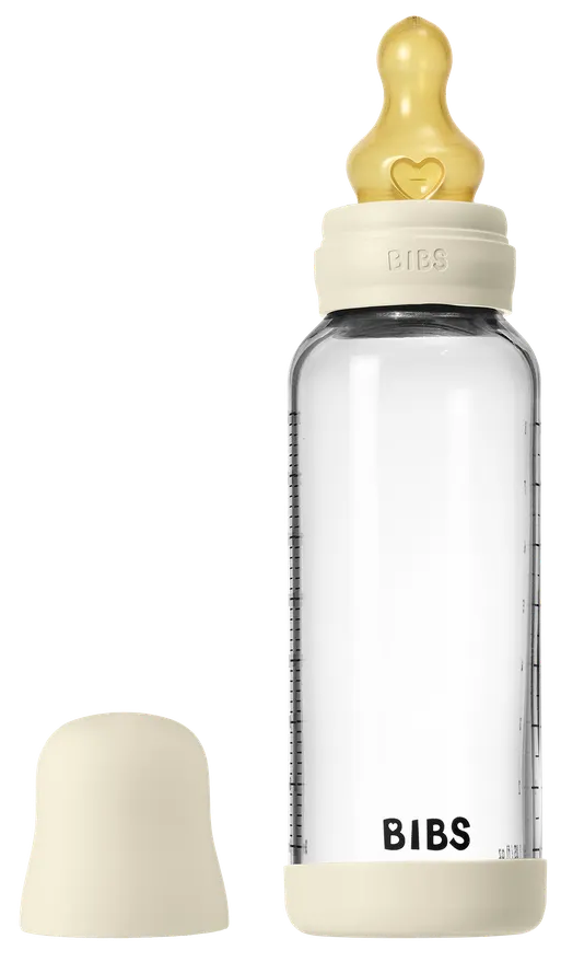 Bibs Glas Latex Medium Flow Babyfles 2+ Maanden Ivory (1 stuk)