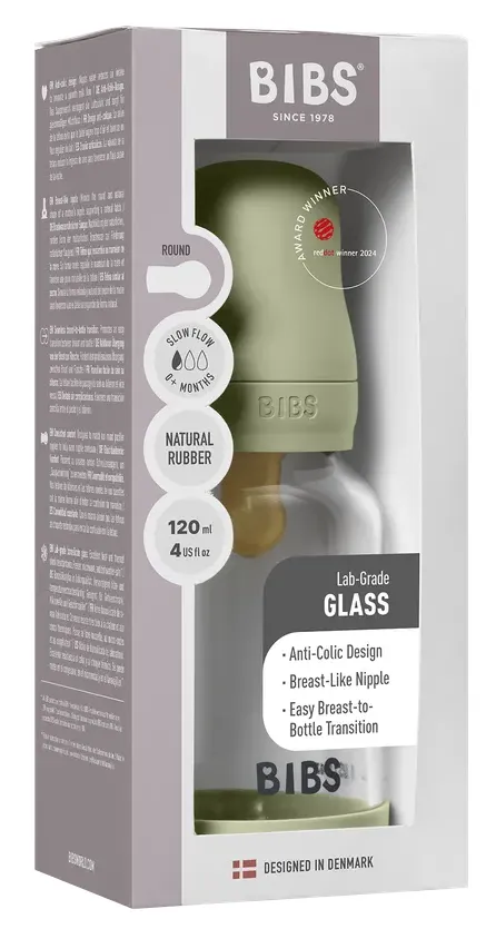 Bibs Glas Latex Slow Flow Babyfles 0+ Maanden Sage (1 stuk)