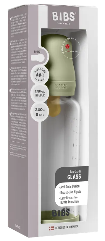 Bibs Glas Latex Medium Flow Babyfles 2+ Maanden Sage (1 stuk)