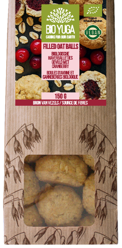 Bio Yuga Gevulde Haverballetjes Cranberry (150 gr)