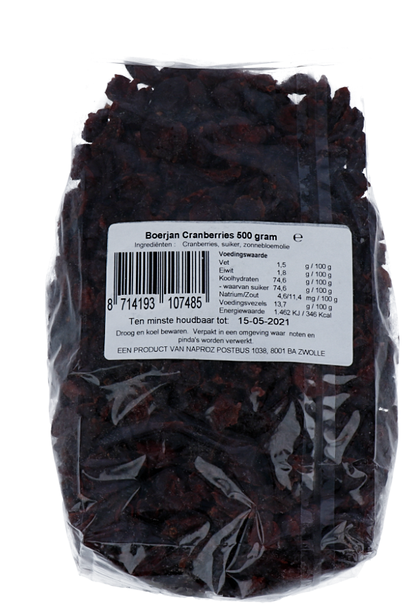 Boerjan Cranberry Zon Gedroogd (500 gr)