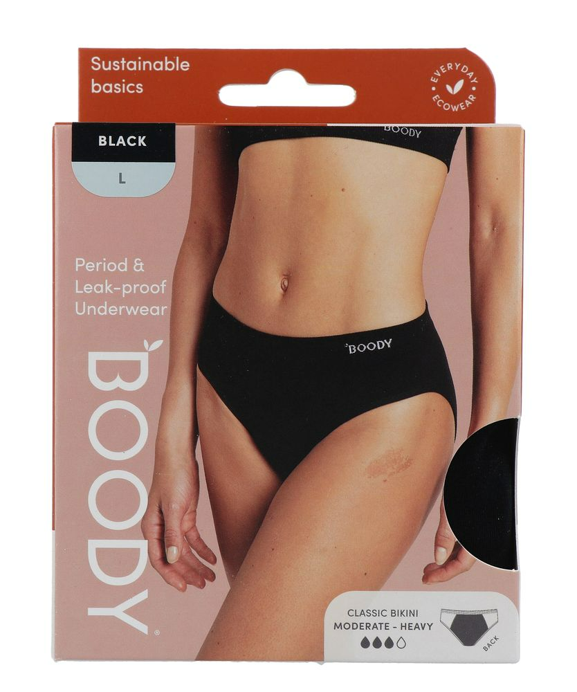 Boody Menstruatieondergoed Bikinislip Zwart Normaal/hevig Maat L (1 stuk)