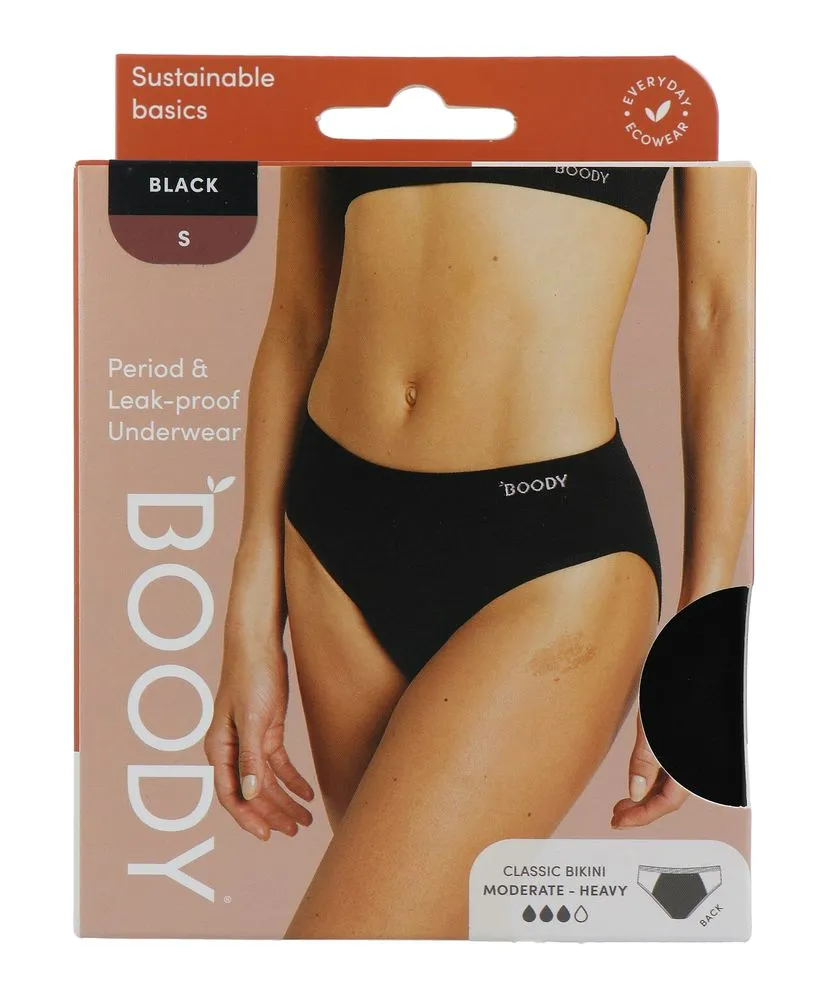 Boody Menstruatieondergoed Bikinislip Zwart Normaal/hevig Maat S (1 stuk)