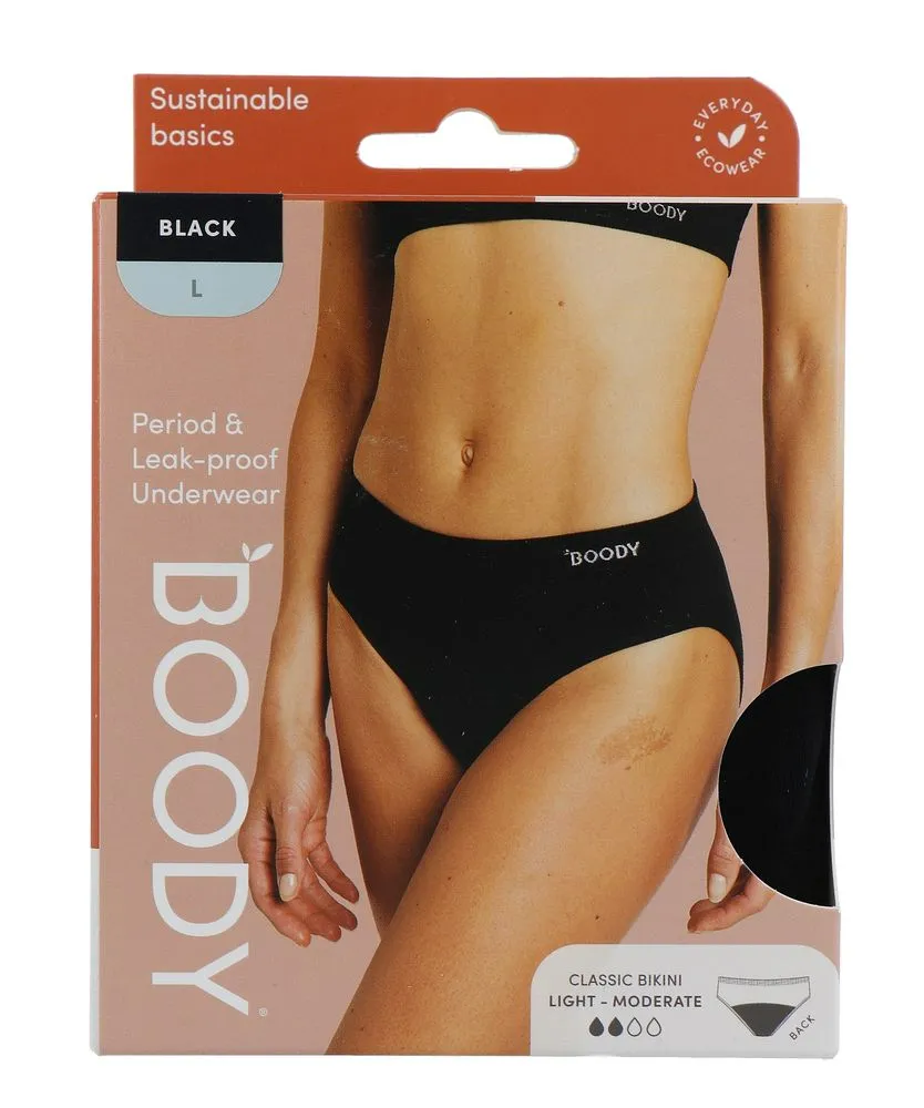 Boody Menstruatieondergoed Bikinislip Zwart Licht / Normaal Maat L (1 stuk)