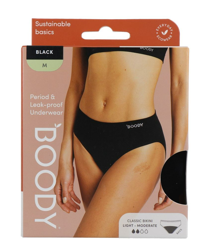 Boody Menstruatieondergoed Bikinislip Zwart Licht / Normaal Maat M (1 stuk)