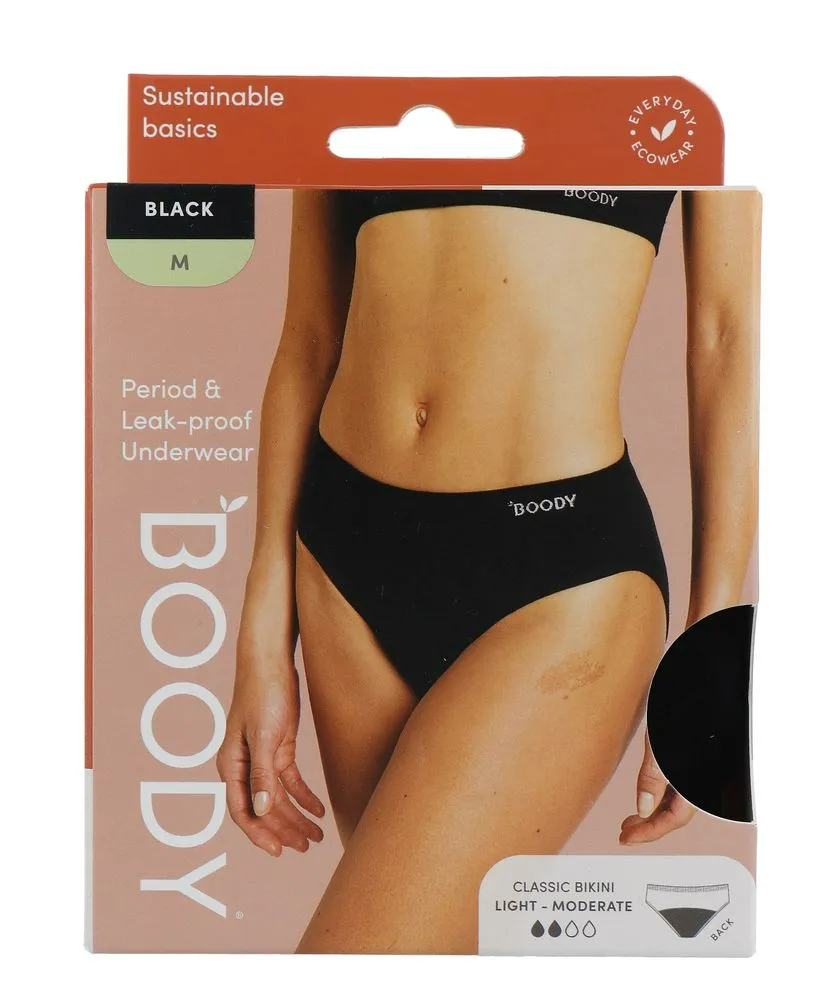 Boody Menstruatieondergoed Bikinislip Zwart Licht / Normaal Maat M (1 stuk)
