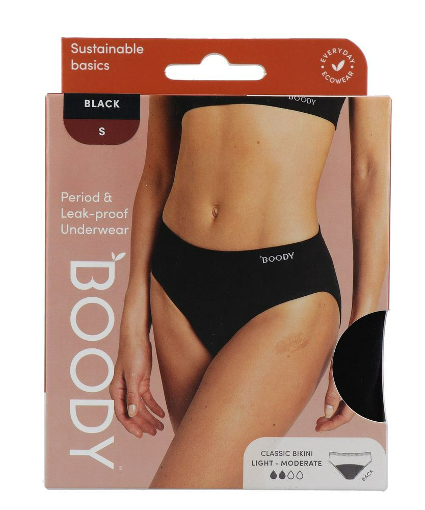 Boody Menstruatieondergoed Bikinislip Zwart Licht / Normaal Maat S (1 stuk)