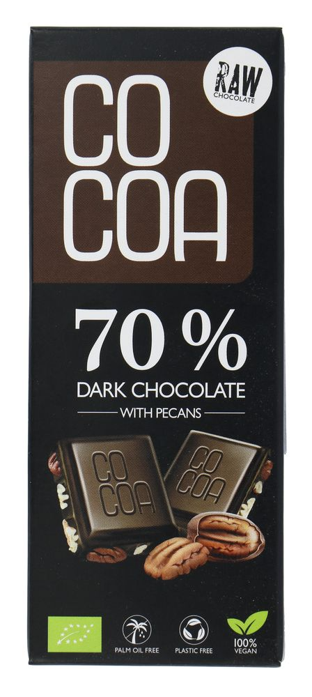 Cocoa 70% Dark Chocolate Pecan Reep (40 gr)