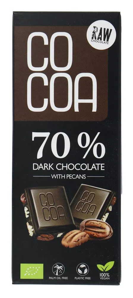 Cocoa 70% Dark Chocolate Pecan Reep (40 gr)