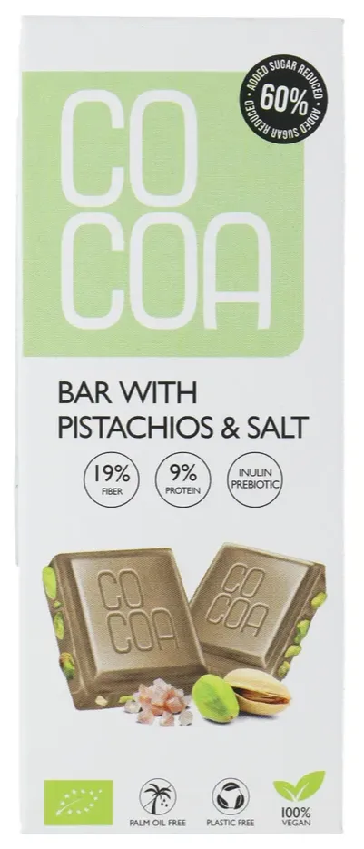 Cocoa Chocolade Pistachios & Salt Reep (40 gr)