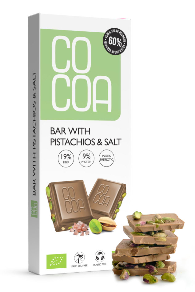 Cocoa Chocolade Pistachios & Salt Reep (40 gr)