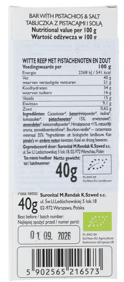 Cocoa Chocolade Pistachios & Salt Reep (40 gr) - image 2