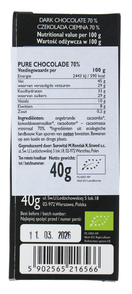 Cocoa 70% Dark Chocolate Reep (40 gr) - image 2