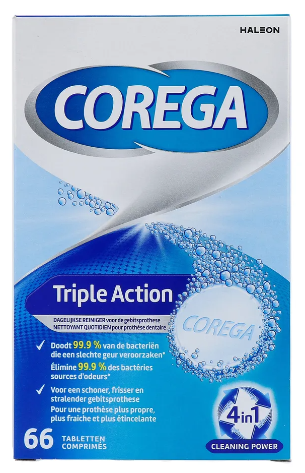 Corega Triple Action Gebitsprothese Reiniger Tabletten (66 tabletten)