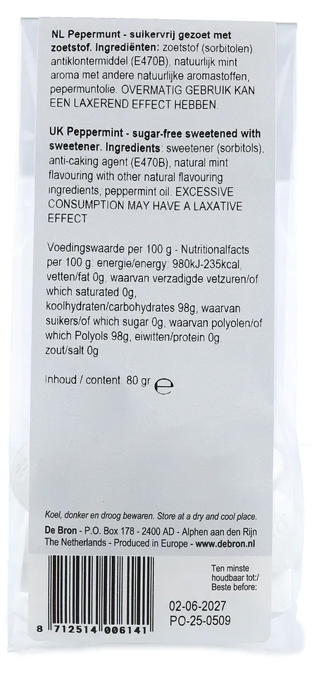De Bron Pepermunt Suikervrij (80 gr)