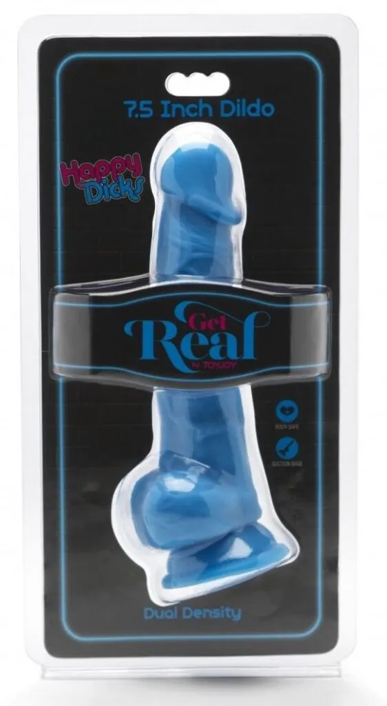 Toyjoy Get Real Zuignap Dildo met Balzak Blauw (1 stuk)