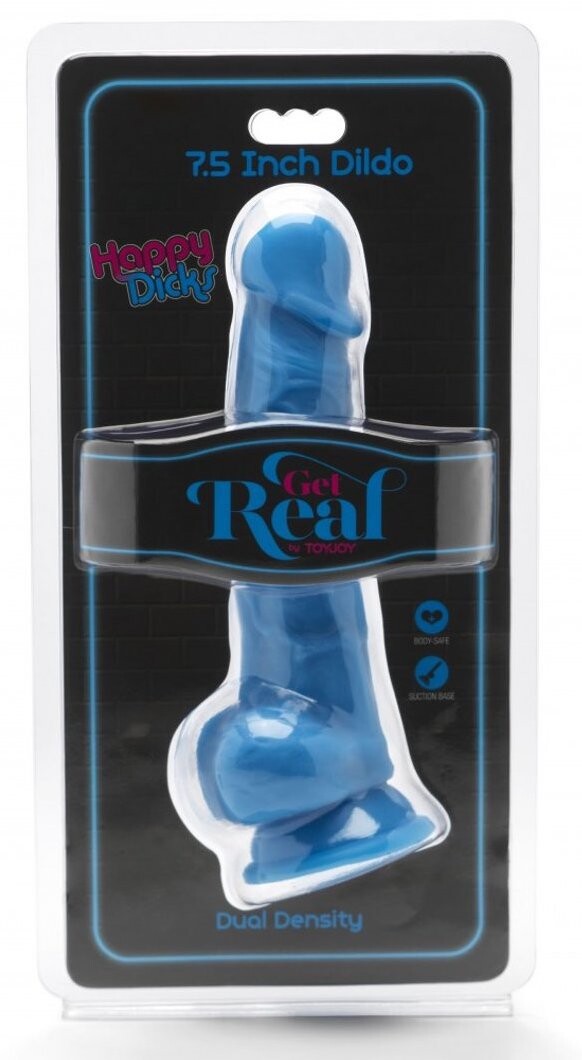 Toyjoy Get Real Zuignap Dildo met Balzak Blauw (1 stuk)