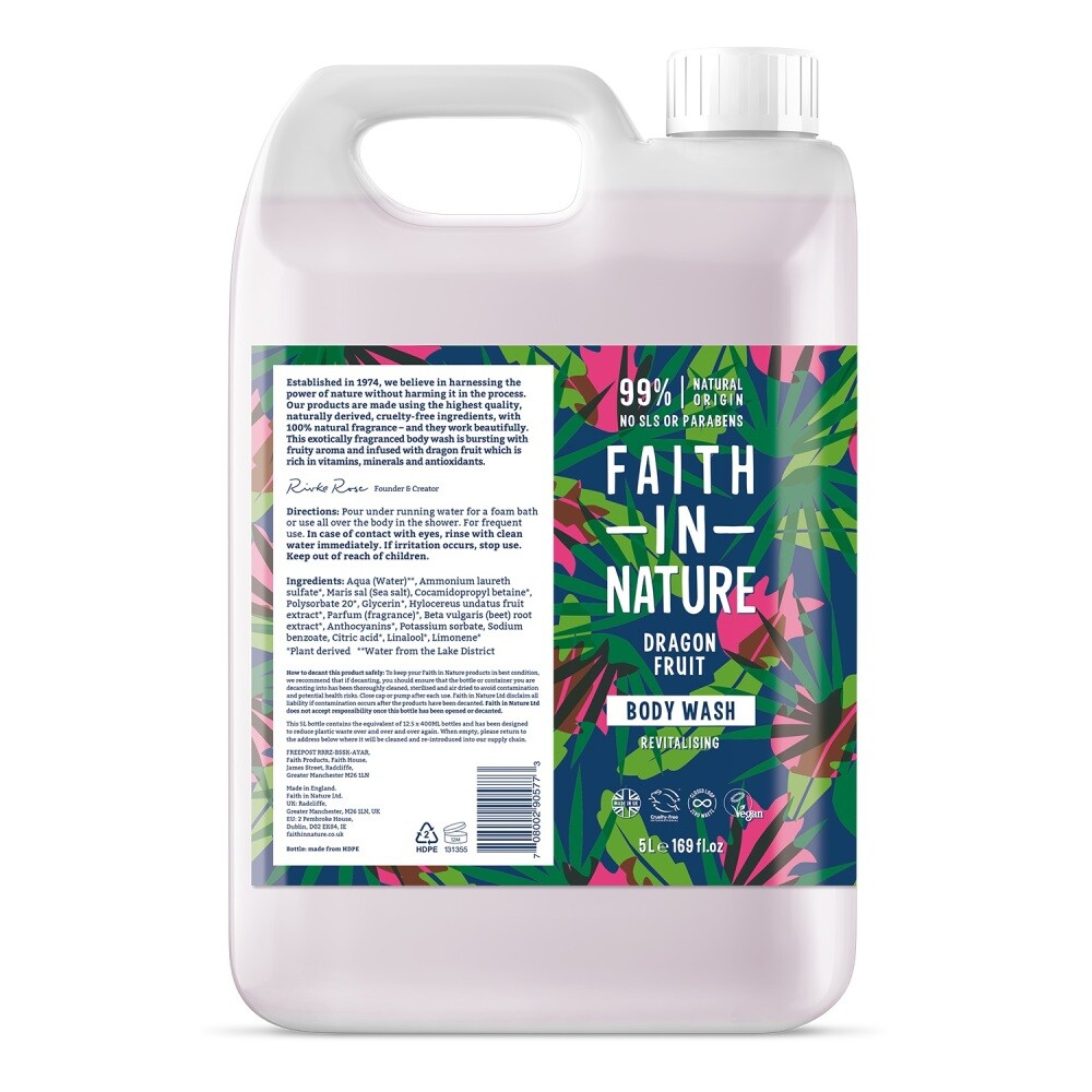Faith in Nature Bodywash Dragon Fruit Navulverpakking (5000 ml)