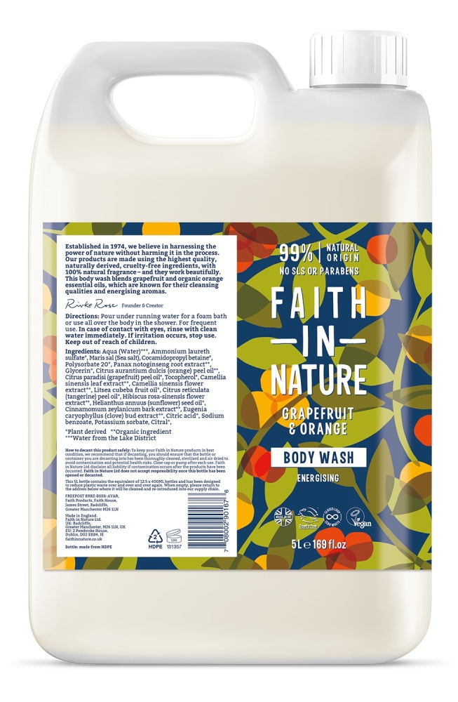 Faith in Nature Grapefruit & Orange Bodywash Navulverpakking (5000 ml)