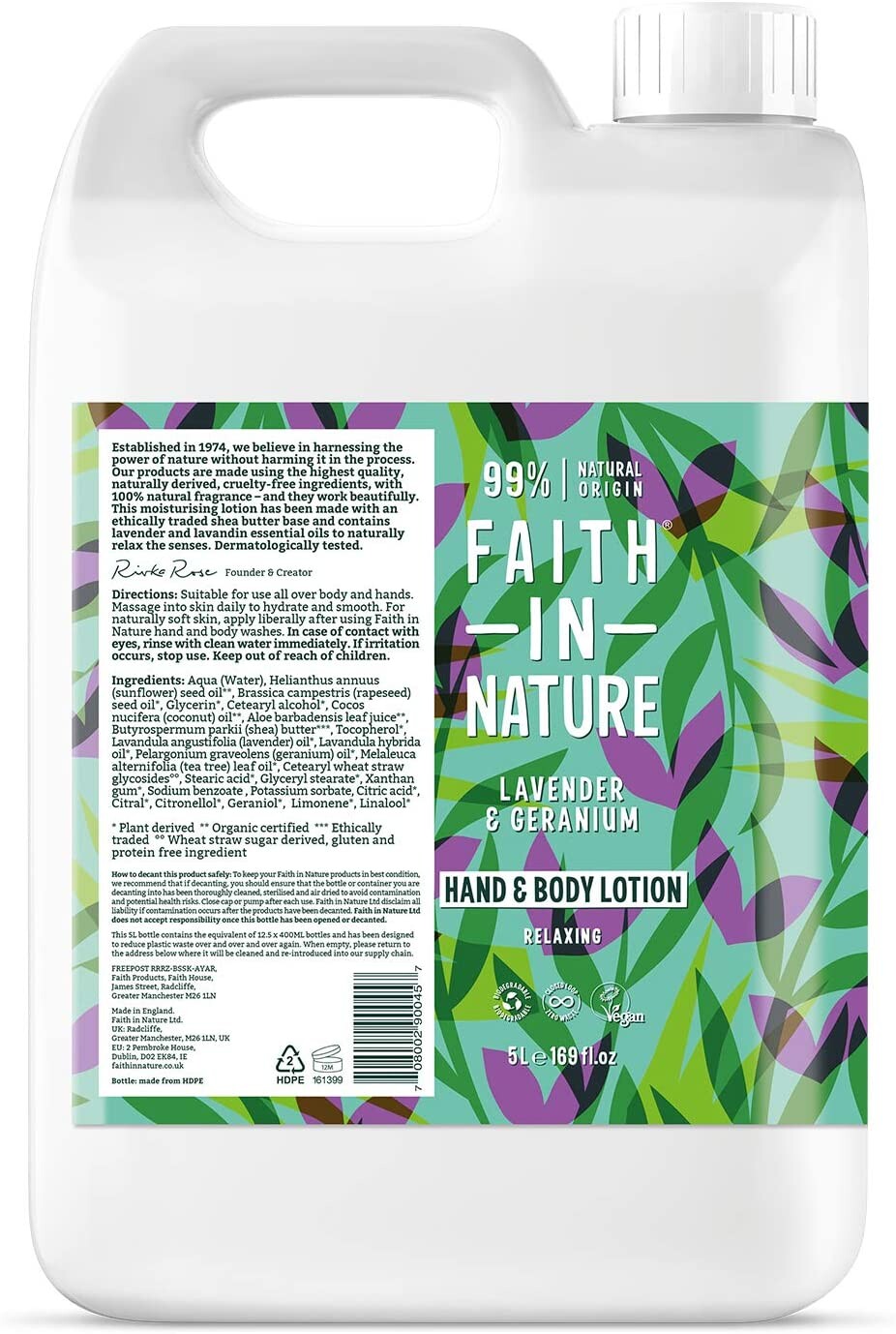 Faith in Nature Hand & Body Lotion Lavendel & Geranium Navulverpakking (5000 ml)