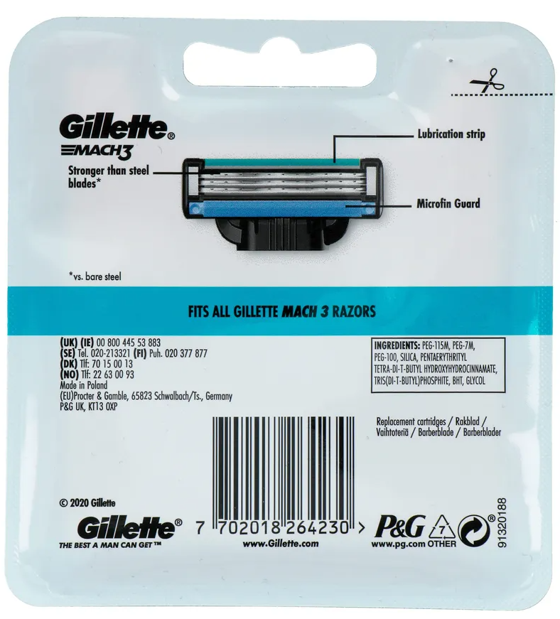 Gillette Mach3 Scheermesjes (4 stuks)