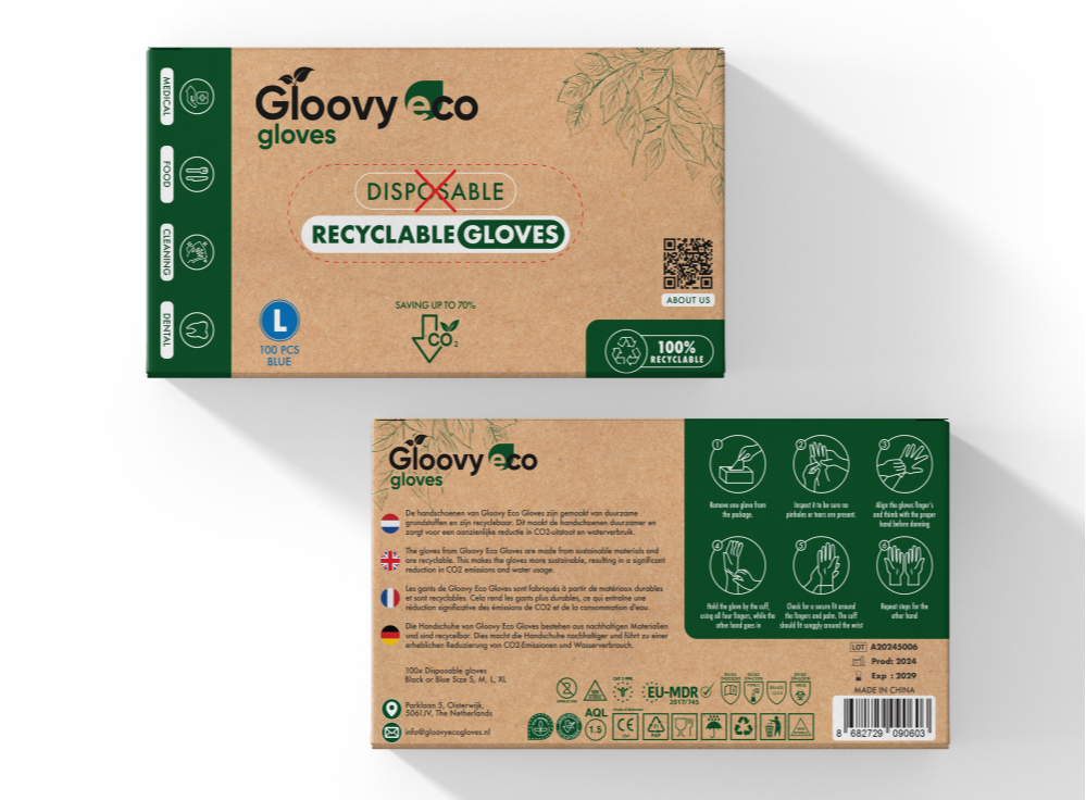 Gloovy Eco Recyclebare Handschoenen Blauw L (100 stuks)