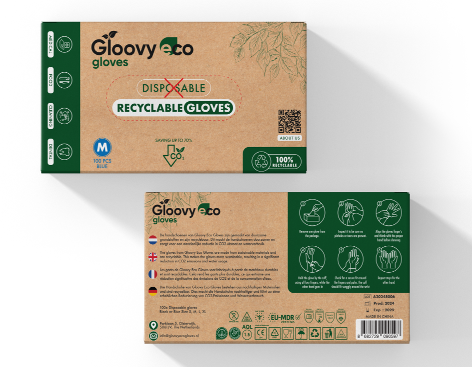Gloovy Eco Recyclebare Handschoenen Blauw M (100 stuks)