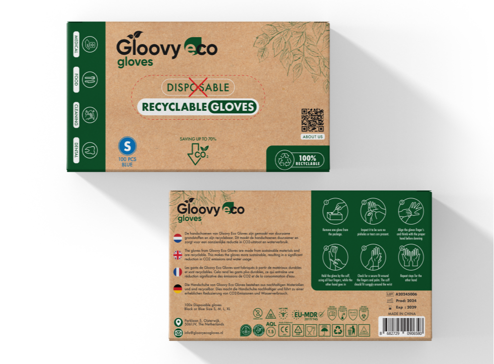 Gloovy Eco Recyclebare Handschoenen Blauw S (100 stuks)