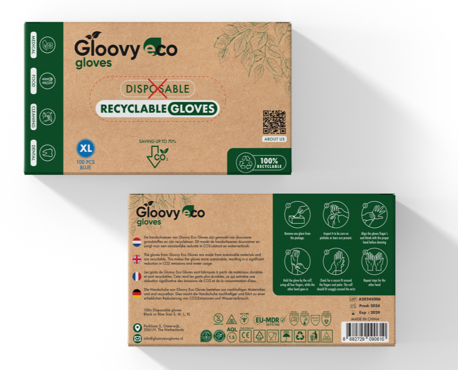 Gloovy Eco Recyclebare Handschoenen Blauw XL (100 stuks)