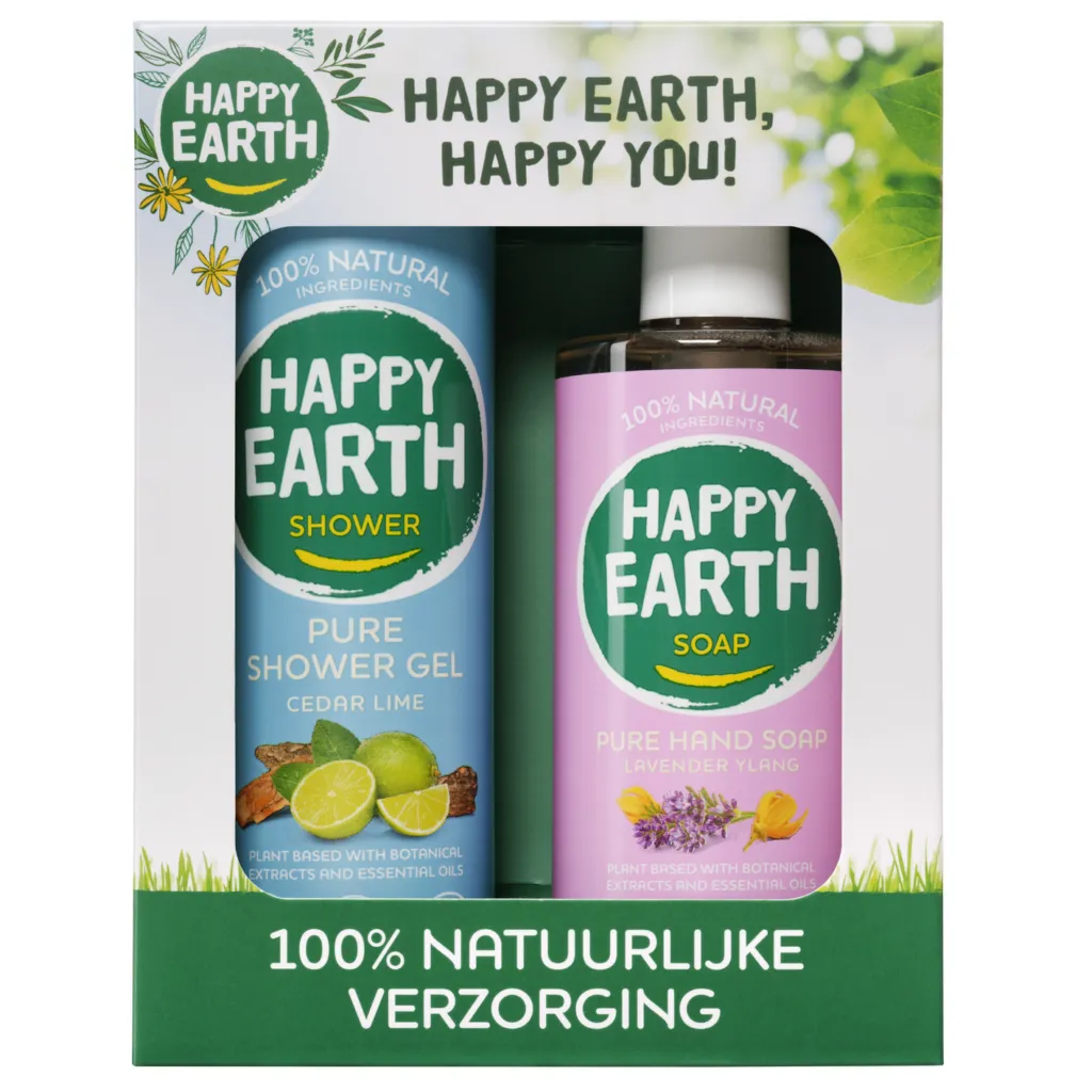 Happy Earth Giftset Cedar Lime Showergel & Lavender Ylang Handsoap (1 stuk)
