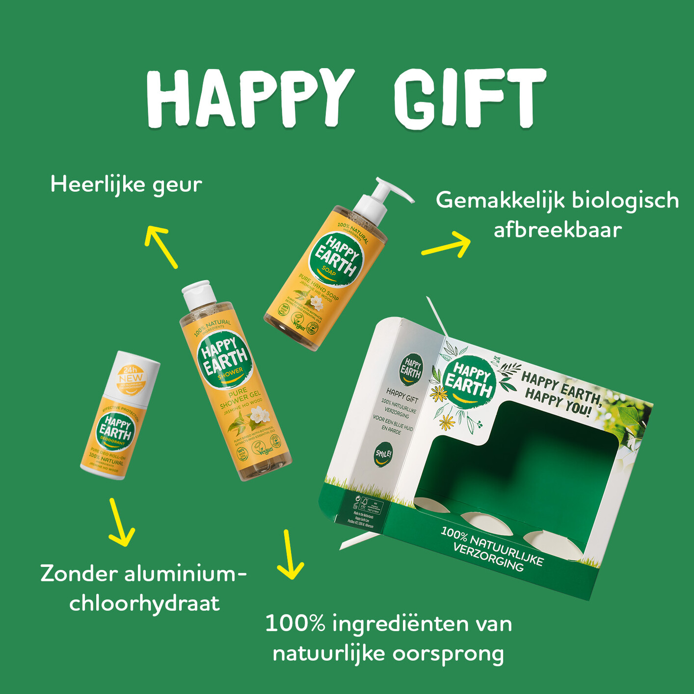 Happy Earth Giftset Jasmine Ho Wood, Deo/showergel/handsoap (1 stuk)