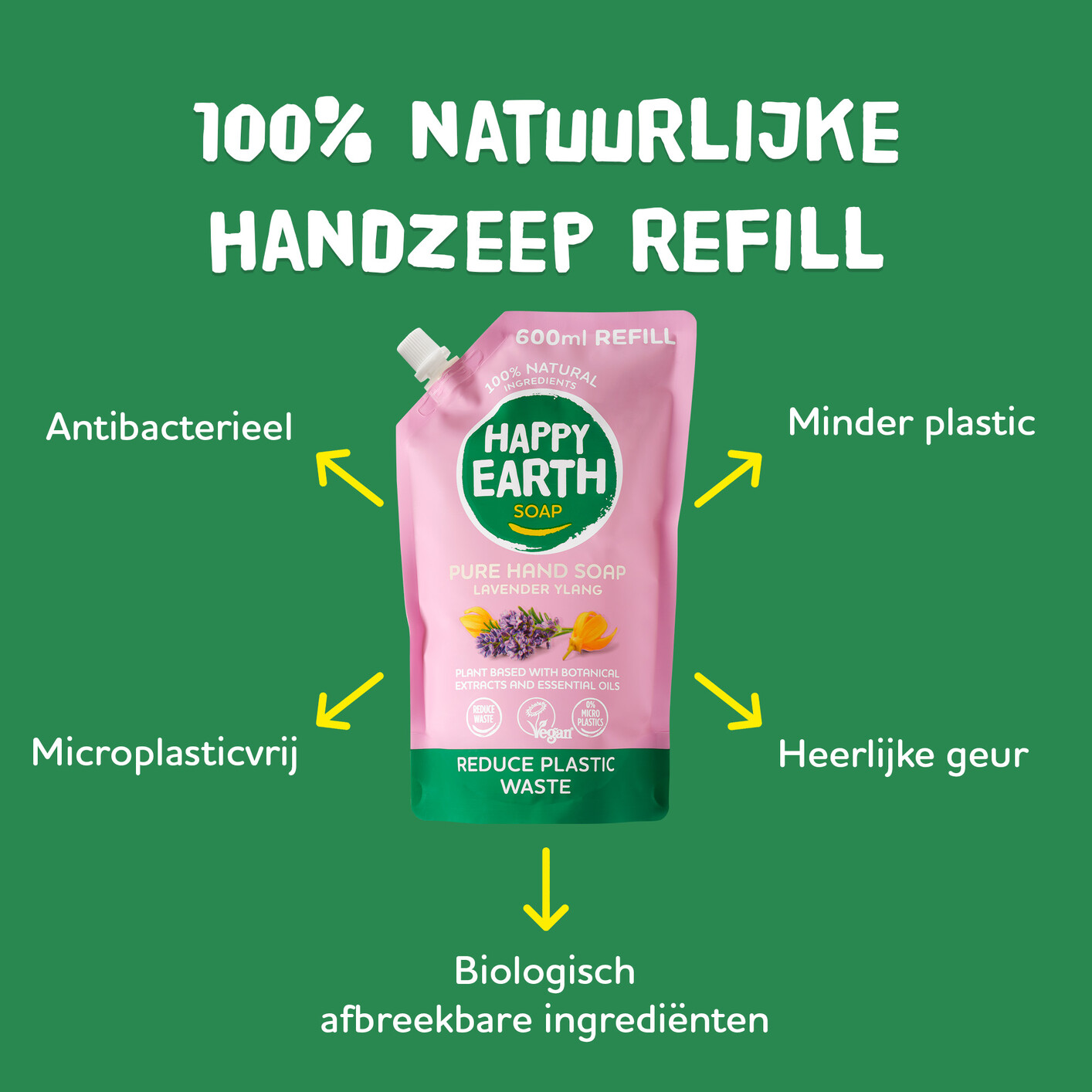 Happy Earth Pure Hand Soap Refill Lavender Ylang (600 ml) - image 3