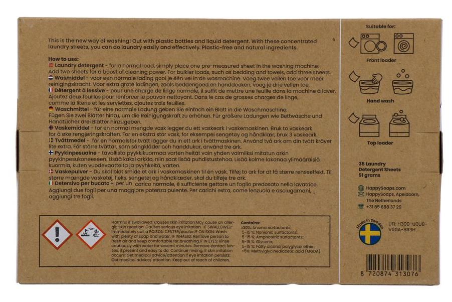 Happysoaps Laundry Detergent Sheets White (35 stuks)