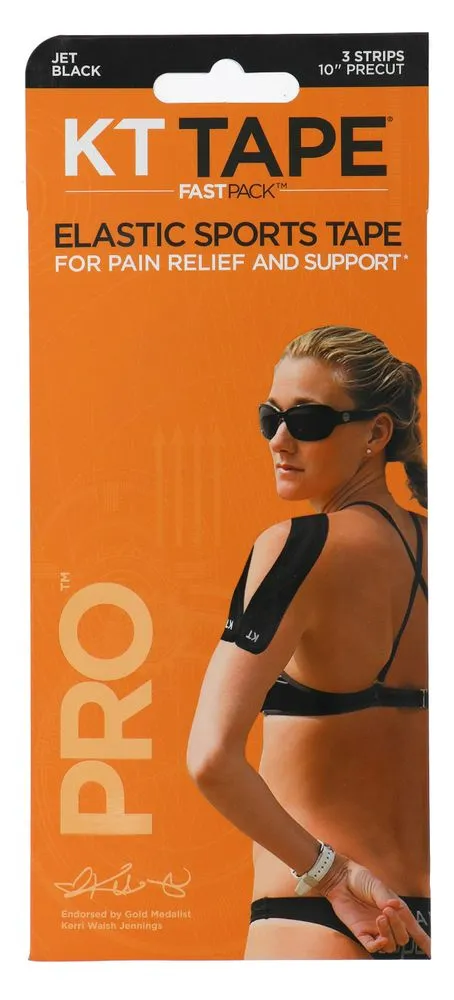 Kt Tape Pro Fastpack Elastic Sports Tape Strips Gitzwart (3 stuks)
