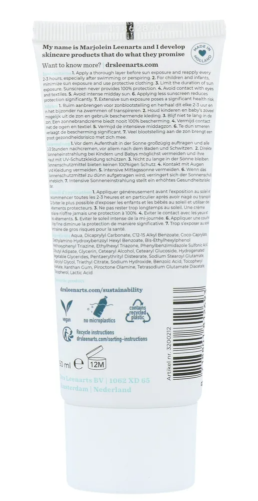 Drs Leenarts Sun Care SPF50 Normale Gevoelige Huid Parfumvrij (50 ml)