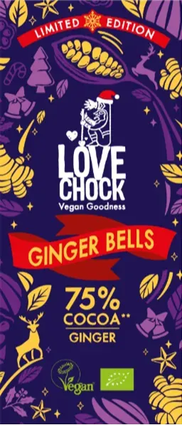 Lovechock Ginger Bells Pure Chocolade (70 gr)