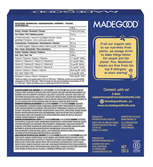 Made Good Madegood Mornings Blueberry Soft Baked Oat Bars (5 stuks)