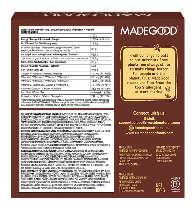 Made Good Mornings Chocolate Chip Soft Baked Oat Bars (5 stuks)