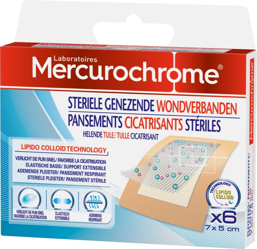 Mercurochrome Steriele Genezende Wondverbanden (6 stuks)