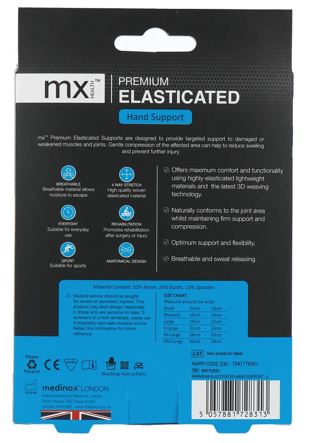 Mx Health Premium Elasticated Hand Support L (1 stuk)