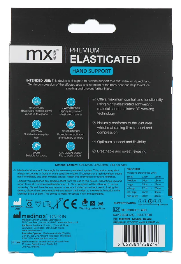 Mx Health Premium Elasticated Hand Support M (1 stuk)