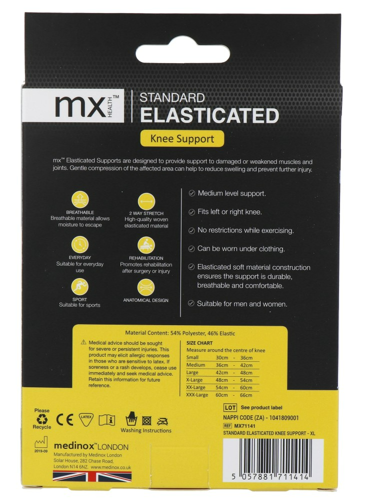 Mx Health Standard Elasticated Knee Support XL (1 stuk)