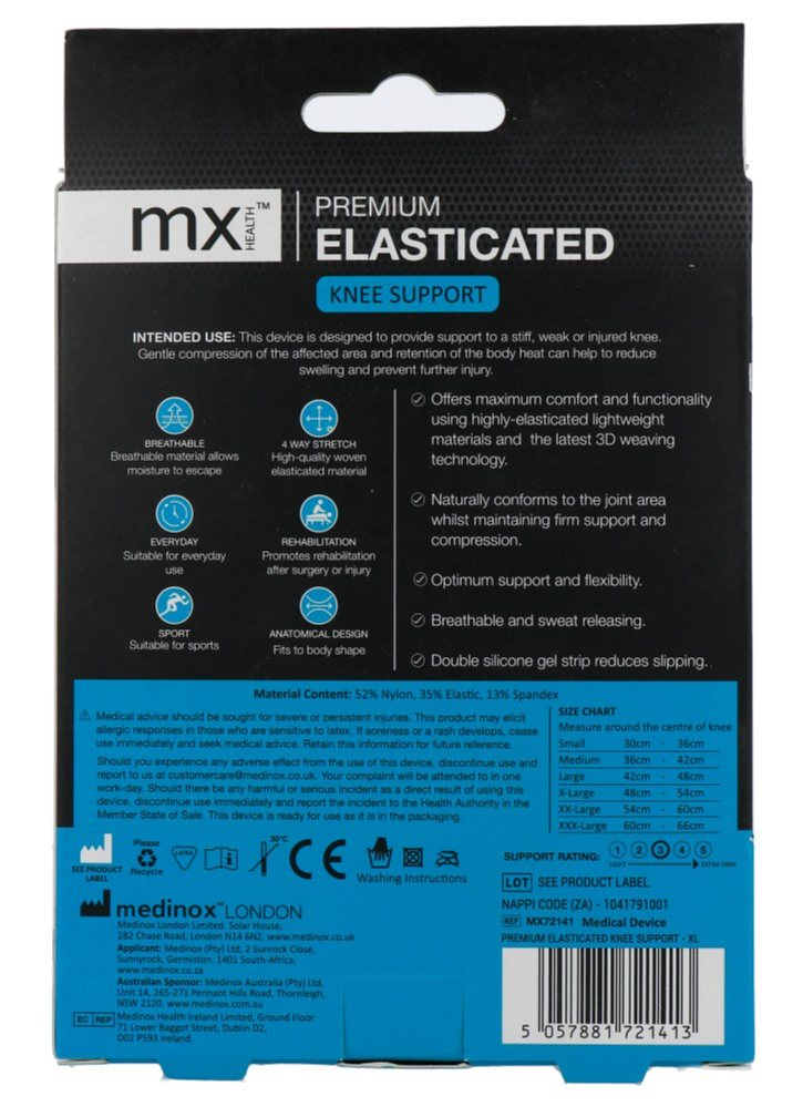 Mx Health Premium Elasticated Knee Support XL (1 stuk)