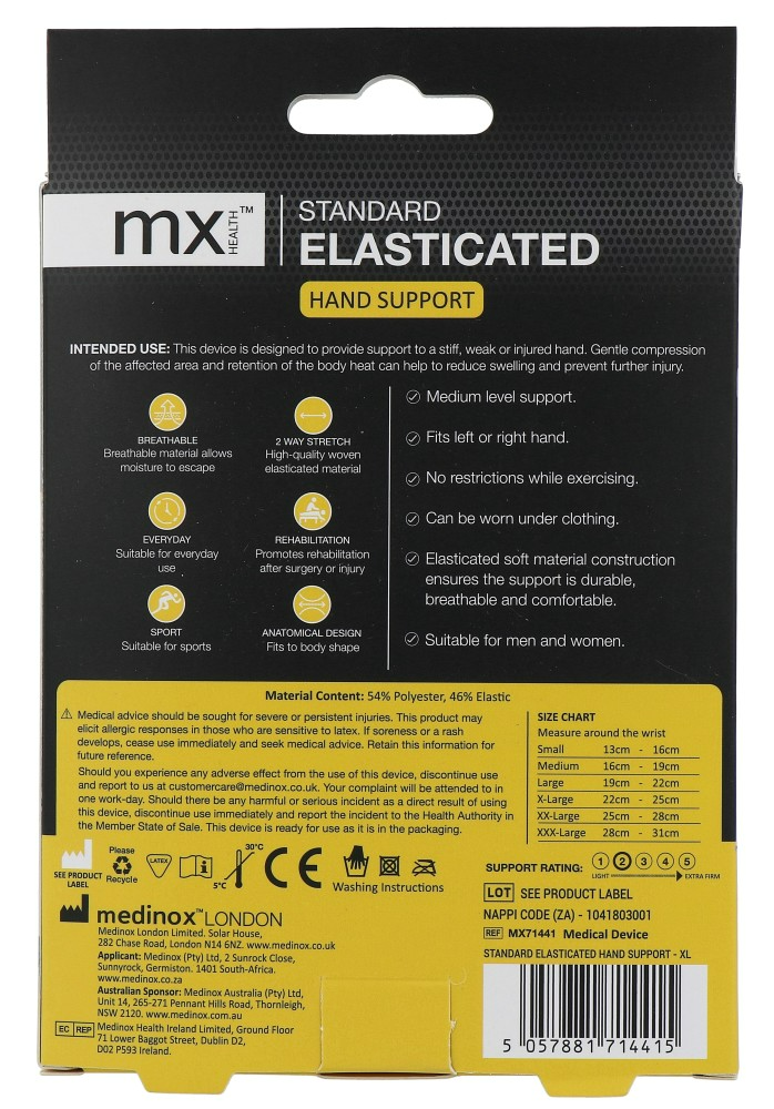 Mx Health Standard Elasticated Wrist Support XL (1 stuk)