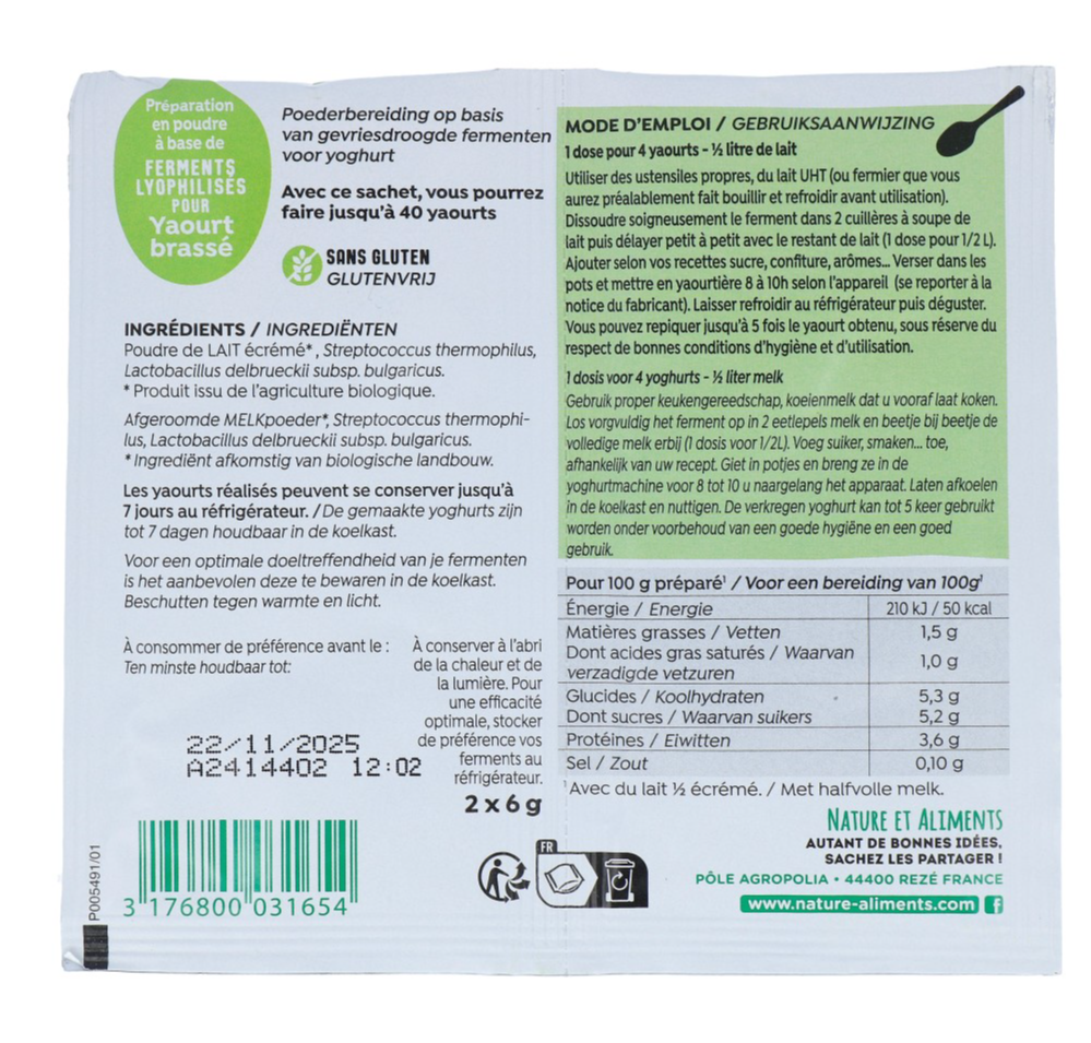 Nat-ali Ferment voor Yoghurt (12 gr)