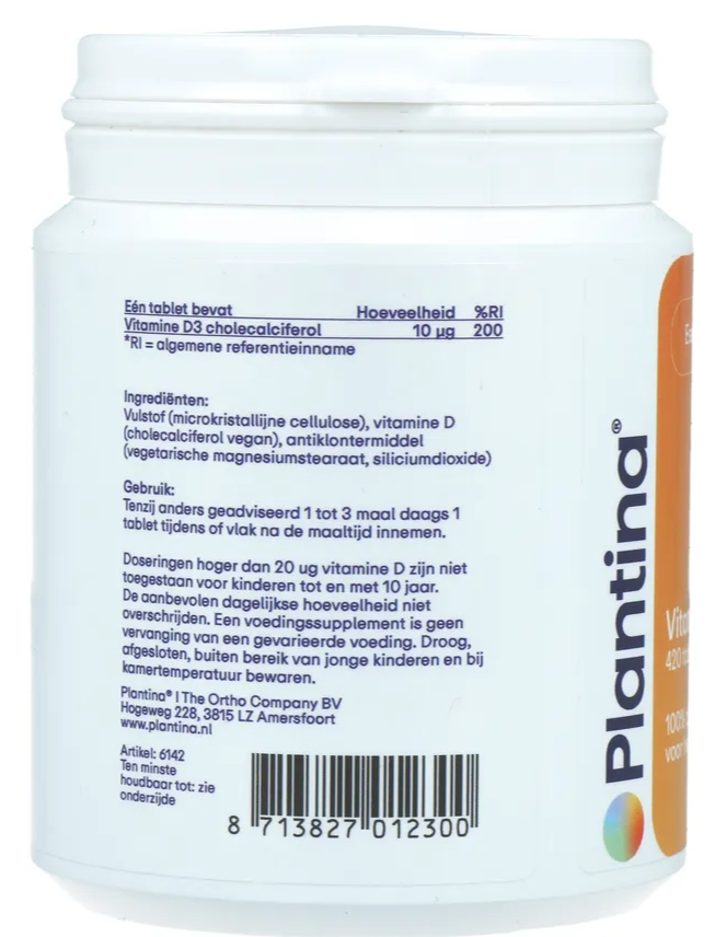 Plantina Essentials Vitamine D3 10 mcg Tabletten (420 tabletten)