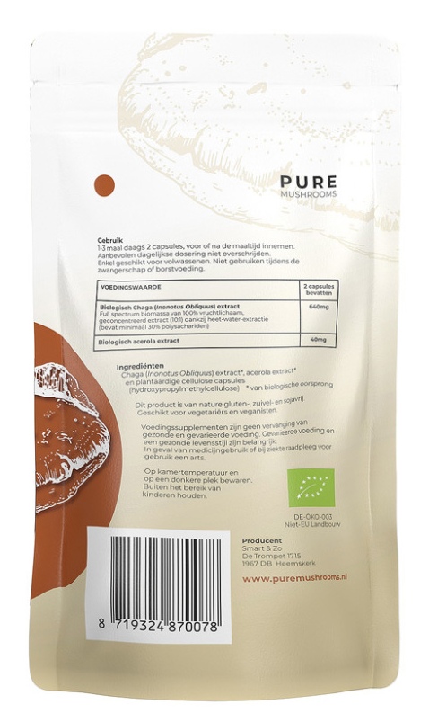 Pure Mushrooms Bio Chaga Capsules (60 vegetarische capsules)