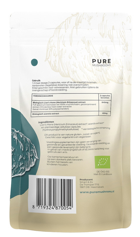 Pure Mushrooms Bio Lions Mane Capsules (60 vegetarische capsules)
